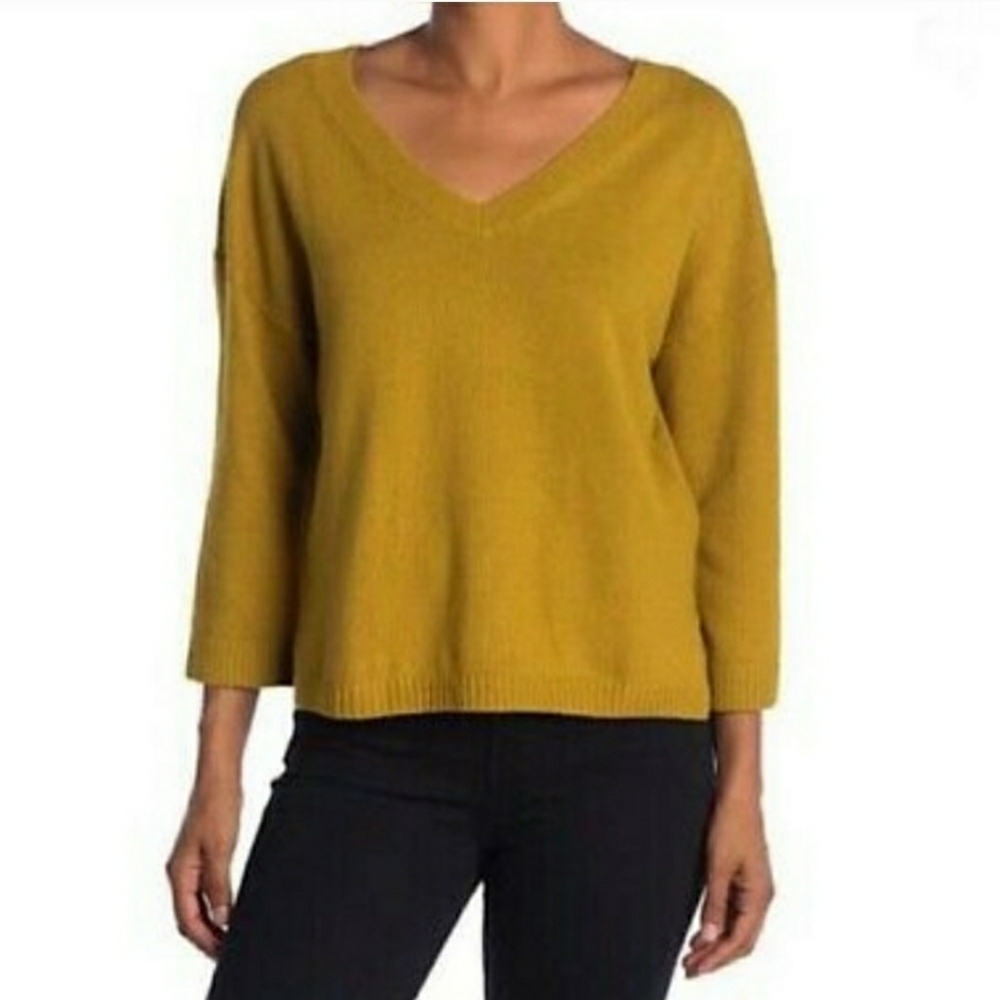 Madewell Double V-Neck Oversized Sweater Mustard size medium